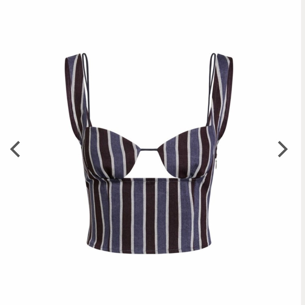 Lioness Striped Bustier Crop Top in Navy, Black & White